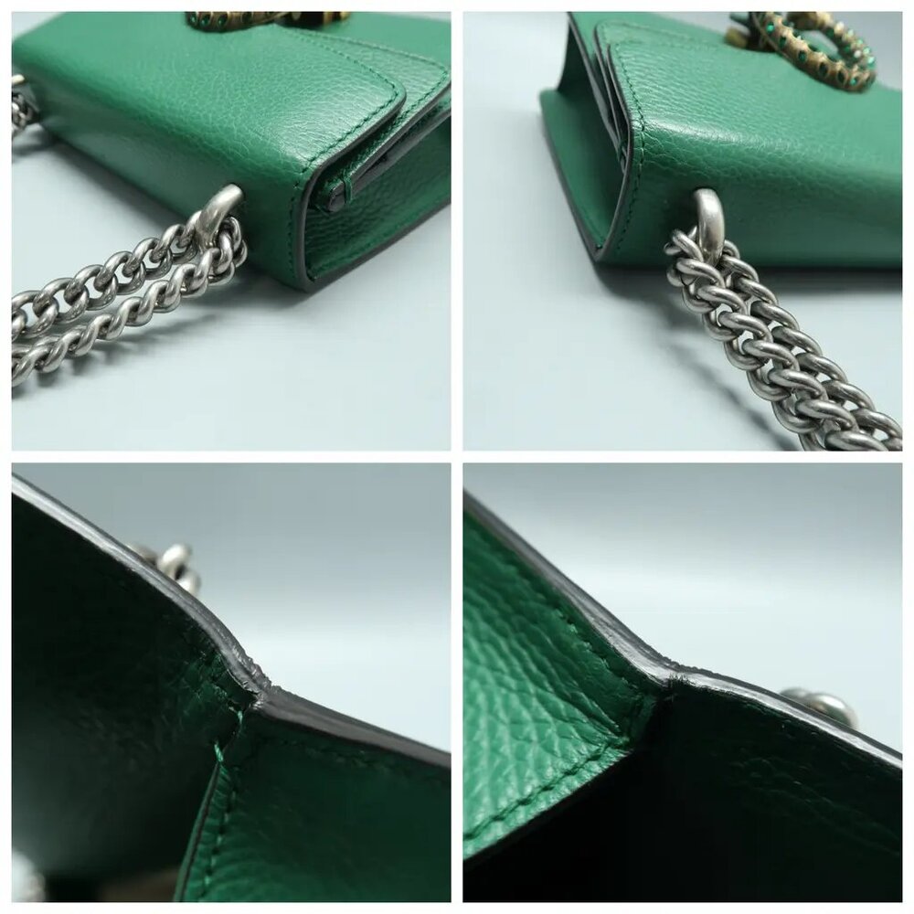 GUCCI Dionysus Green Leather Shoulder Bag 924-012525 - Picture 7 of 12